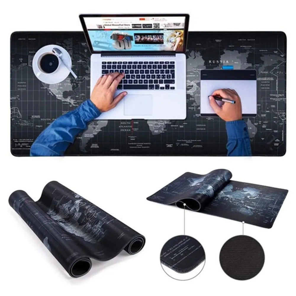 Mouse Pad Escritorio XXL 90x40cm | Diseño Mapa Mundi Negro S1910