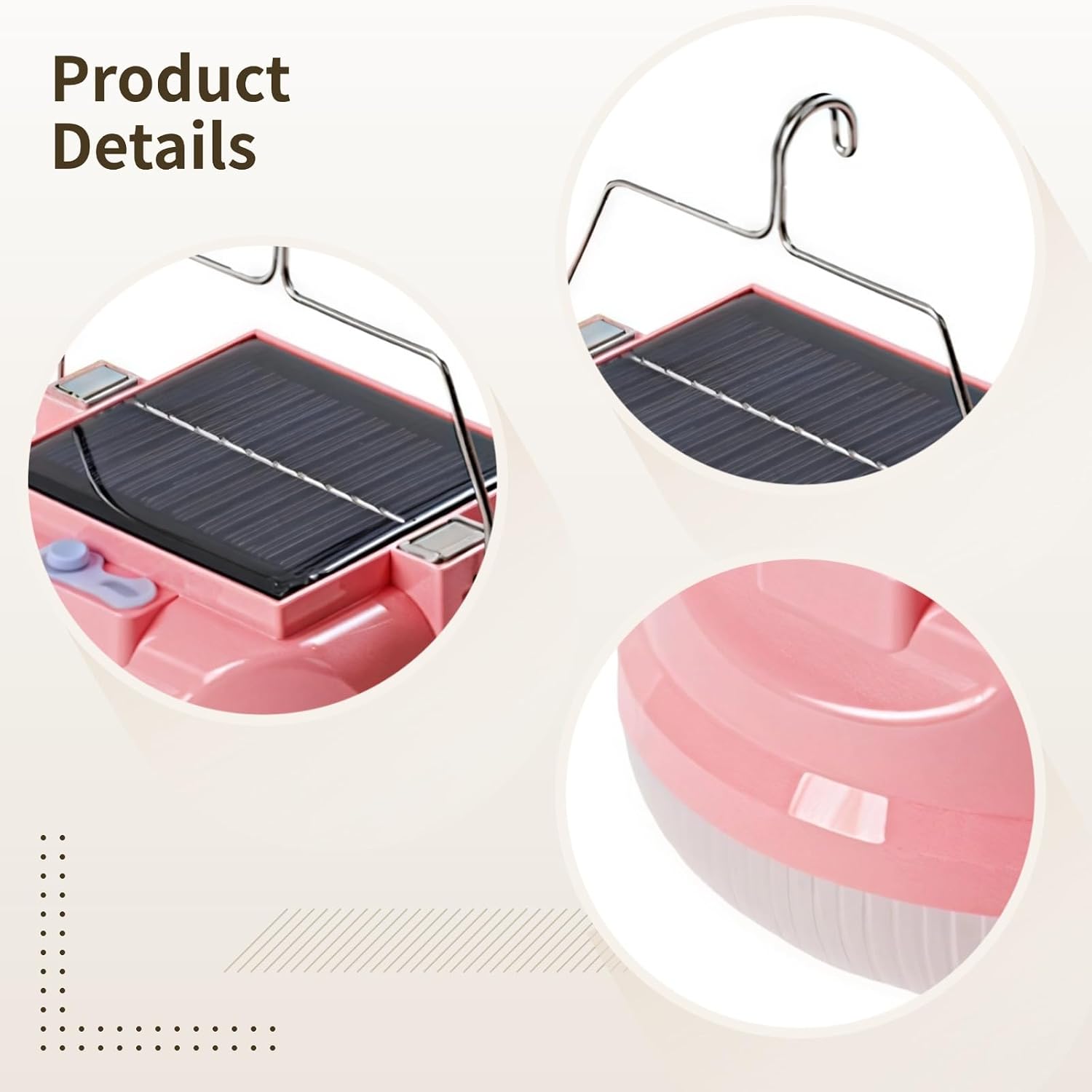Lámpara Solar Portátil de Camping con Batería de Alta Capacidad y Gancho Versátil (Color Rosado) S2151