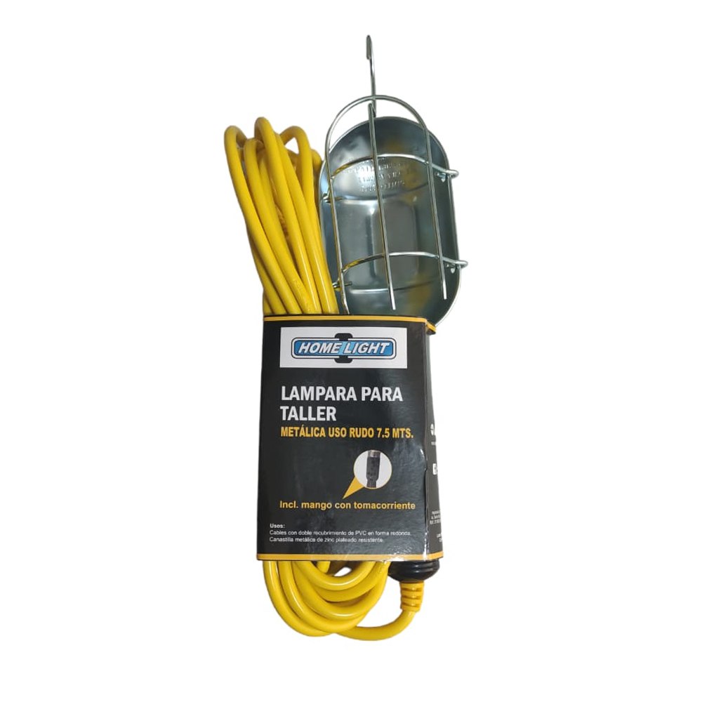 Luz de trabajo con protector de metal y tomacorriente 7.5 Metros S1447