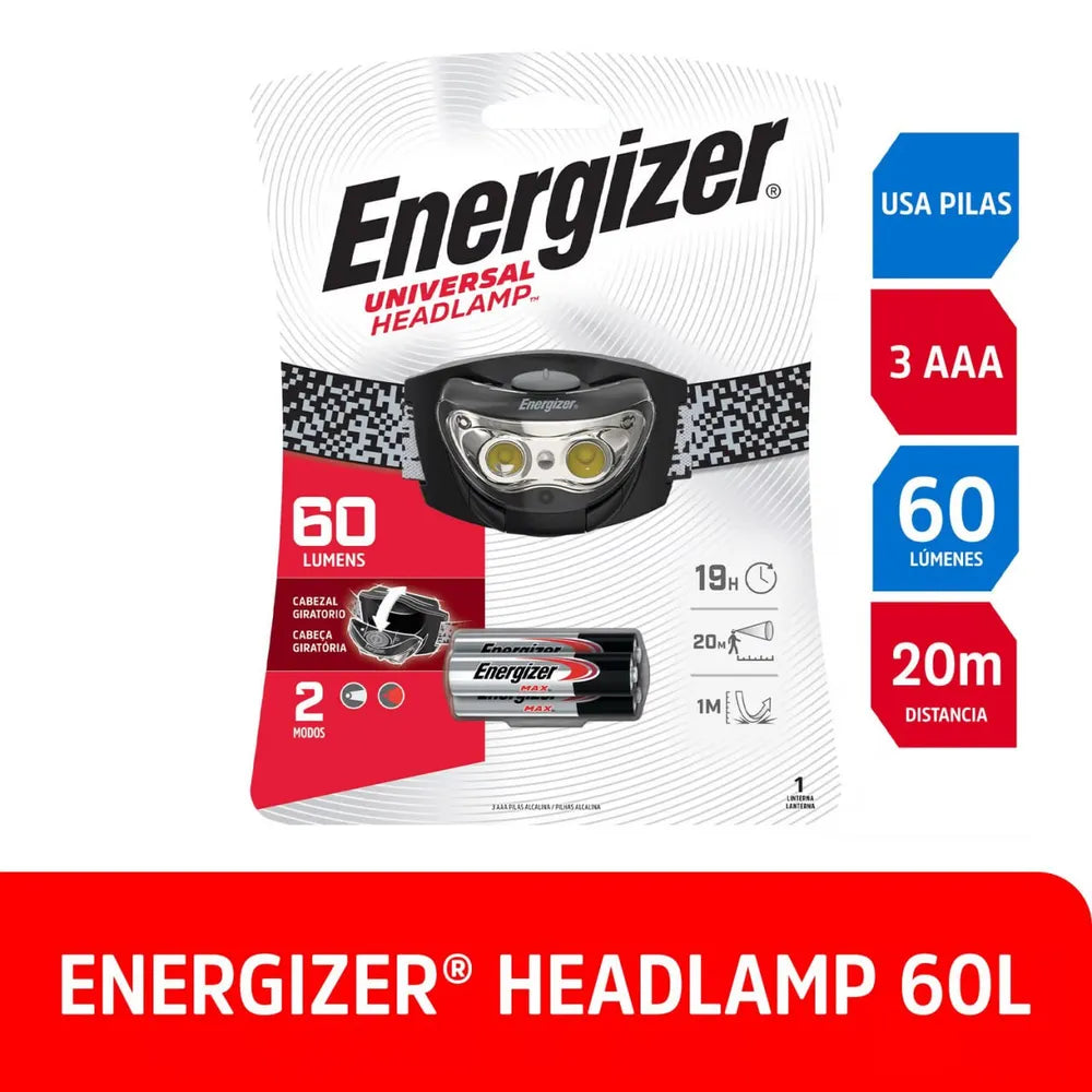 Linterna Frontal ENERGIZER 60 Lumenes 2 modos 20 mts S1850