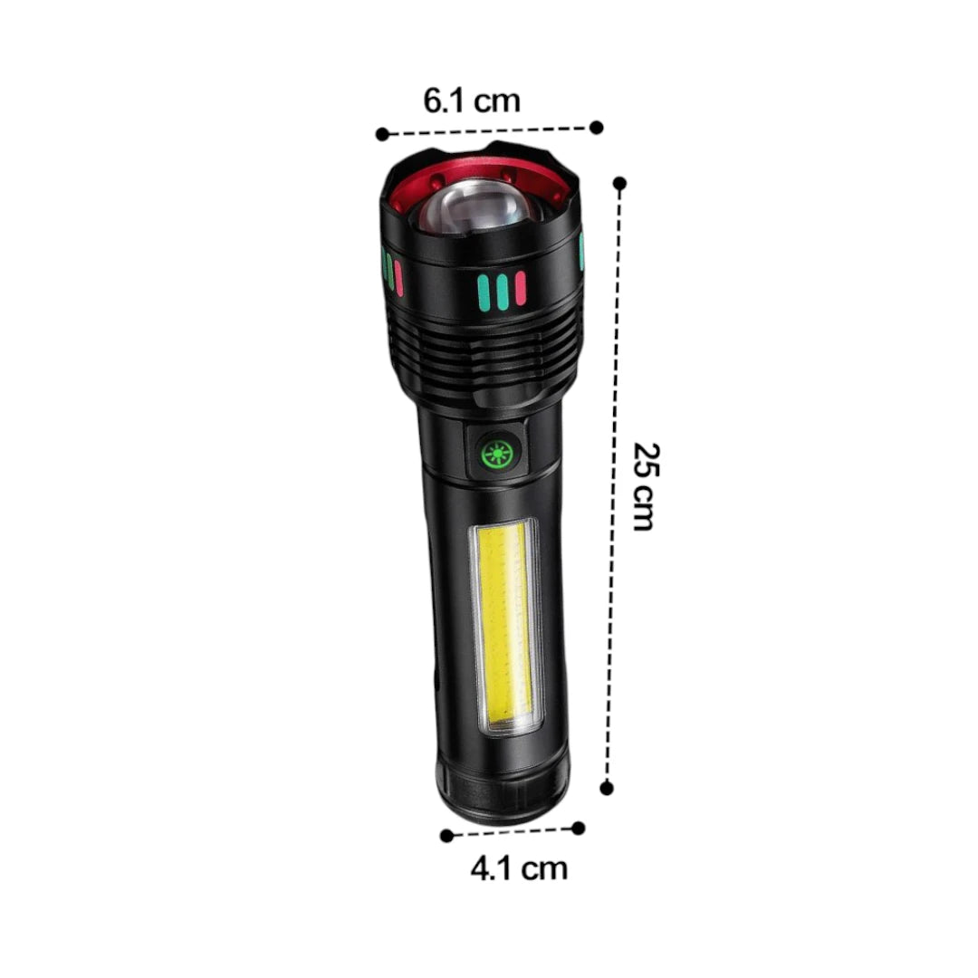 Linterna Táctica de Aluminio con Luz Lateral COB y Power Bank (6000mAh) s2076