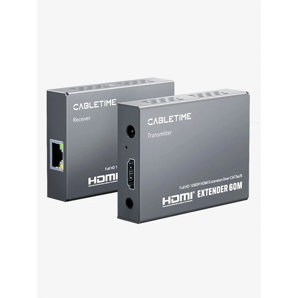 Extensor HDMI por Cable de Red RJ45 CABLETIME 1080P 60Hz hasta 60 Metros Cat5e/Cat6 con Salida HDMI Loop Out Botón EDID y Retorno Infrarrojo IR S2344