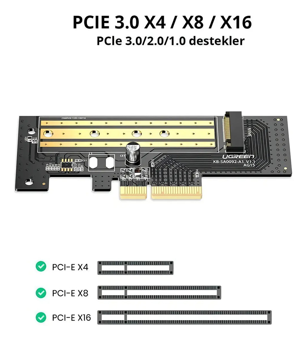 Adaptador Tarjeta PCIe 3.0 x4 a M.2 NVMe SSD UGREEN (32 Gbps) s2104