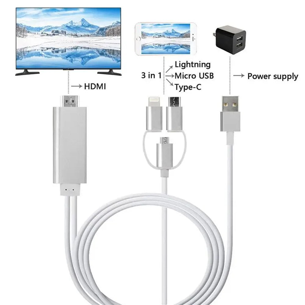 Cable Adaptador Android Tipo C y Lightning a HDMI 3 en 1 MiraScreen S1603