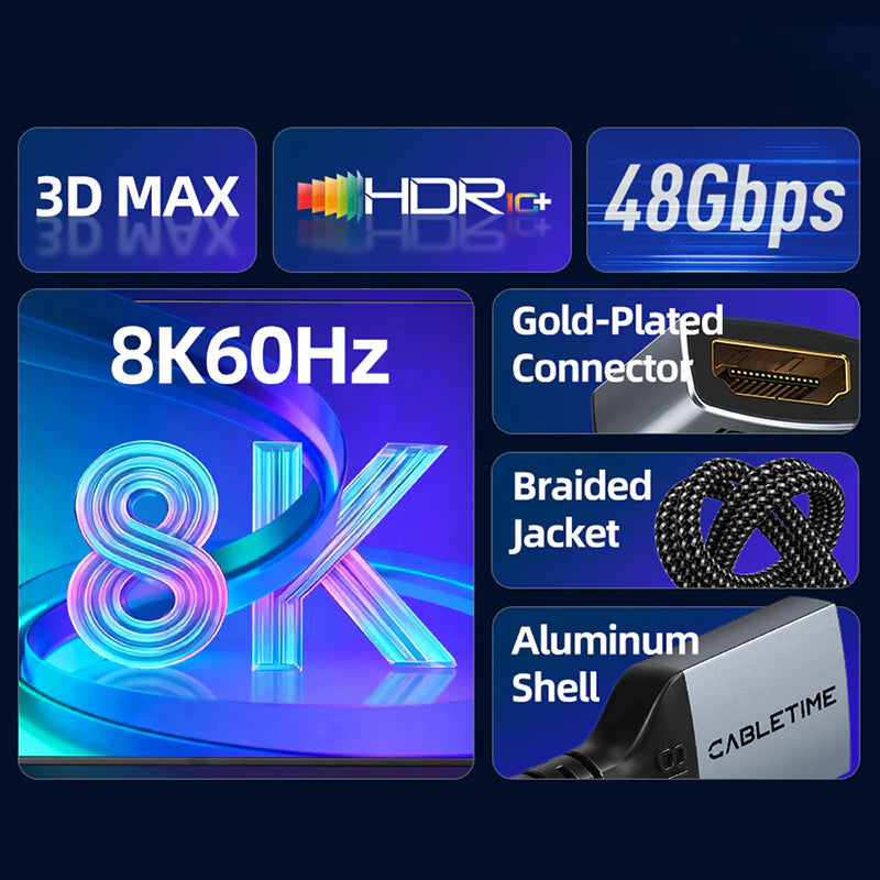 Cable Extensor HDMI 2.1 Hembra a Hembra 8K a 60Hz 48Gbps CABLETIME de 0.5 Metros S0903