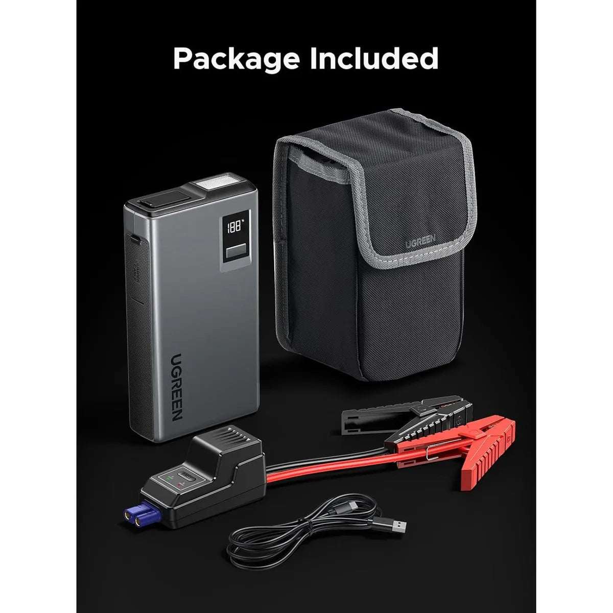 Arrancador de Batería para Auto UGREEN 1000A con Power Bank y Luz LED (12000mAh) S2094