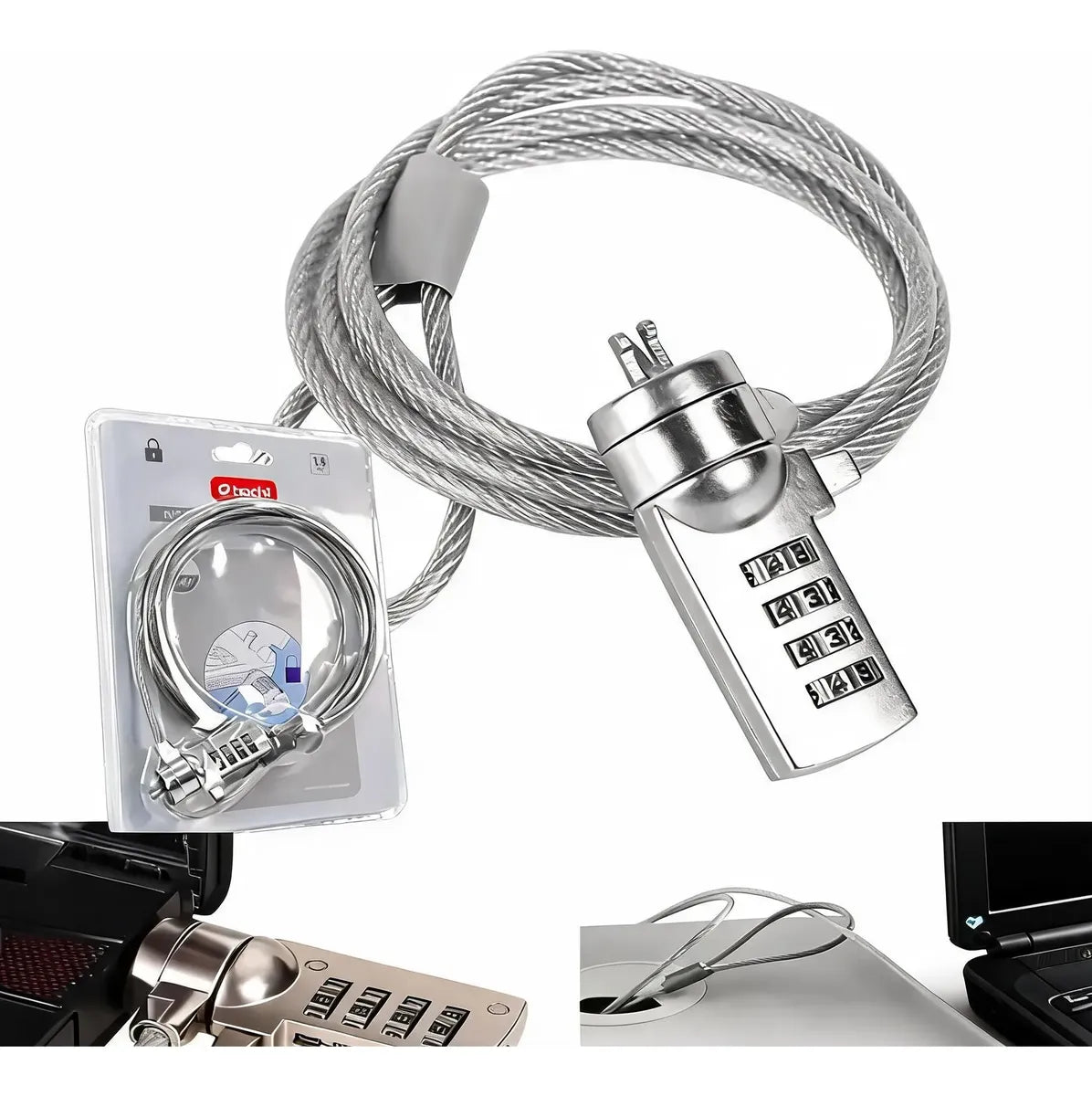 Candado de Seguridad Para Laptop Hochi Guaya Cable de Acero 1.8m Combinación 4 Dígitos Slot Kensi S2296ngton