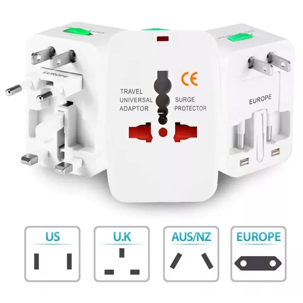 Adaptador Internacional Enchufe Universal Viajero 110v 220v + 2 USB TRAUTECH S1567
