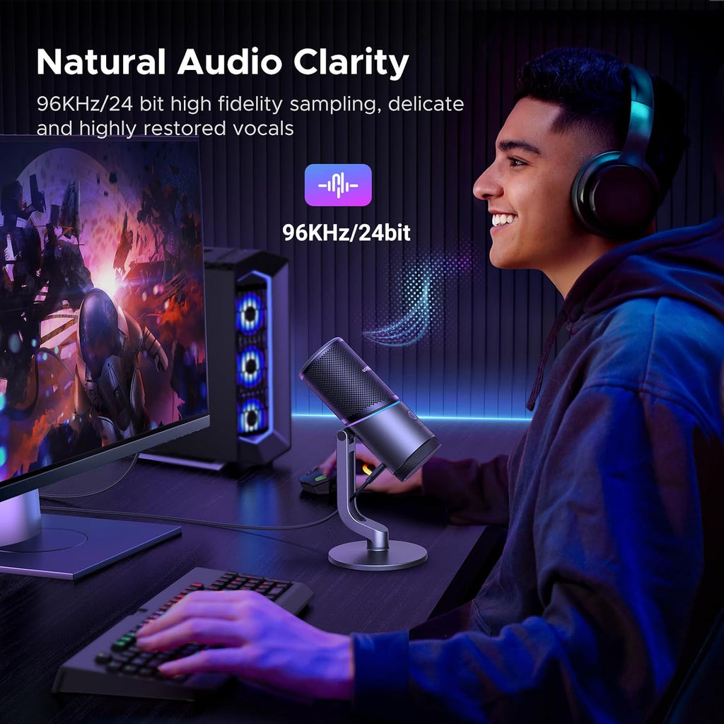 Micrófono Gamer USB Ugreen RGB 24-bit/96kHz Cancelación DSP con Monitoreo y Mute S2213