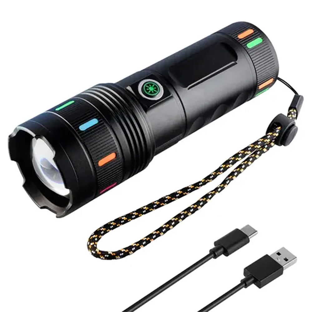 Linterna Táctica Militar de Aluminio Recargable USB-C (3600mAh) con zoom s2074