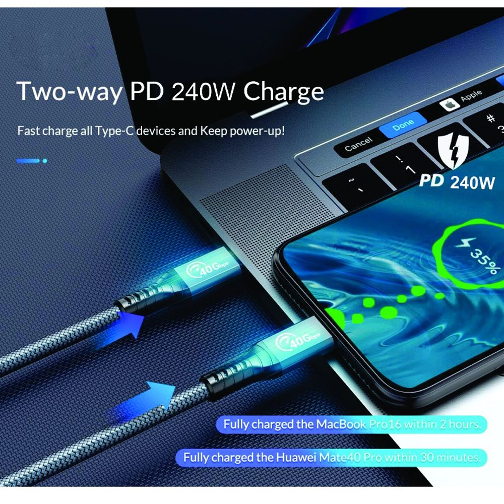 Cable USB-C Thunderbolt 4 NETCOM 60Hz 40Gbps 8K PD 240W 1 Metro S1262