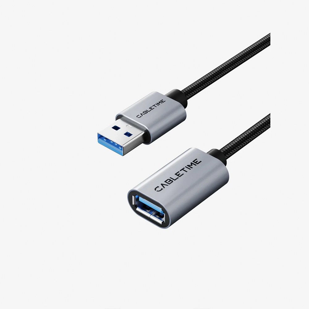 Cable Extensión USB 3.0 Macho a Hembra CABLETIME 3 Metros 5Gbps Carcasa de Aluminio y Malla Trenzada de Nylon para PC Laptop Disco Duro e Impresora S2349