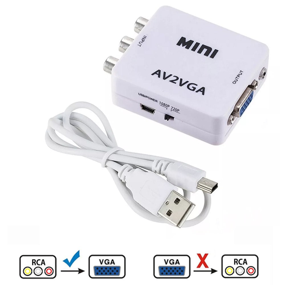 Convertidor Adaptador Av RCA a VGA AV2VGA 1080p BLANCO salida 3.5mm S1498