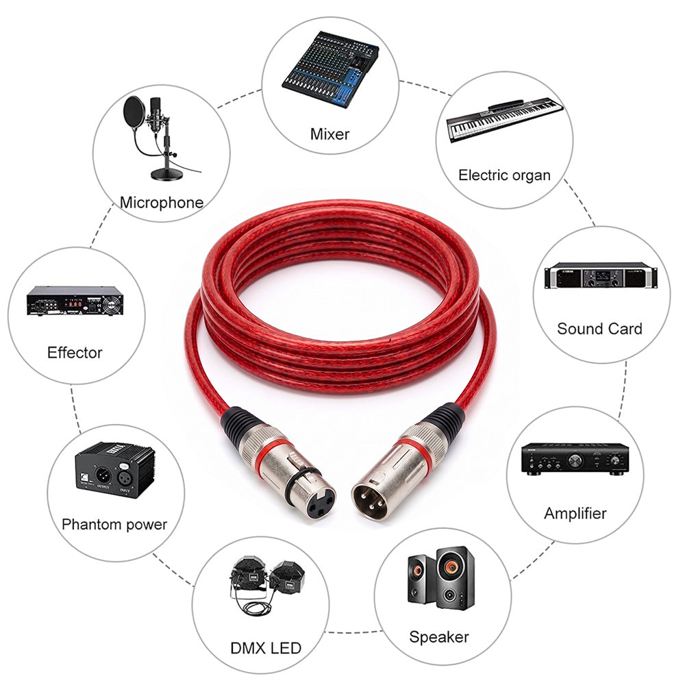 Cable de Audio Profesional Canon XLR Macho a Canon XLR Hembra de Alta Fidelidad 3 Metros Rojo S2139