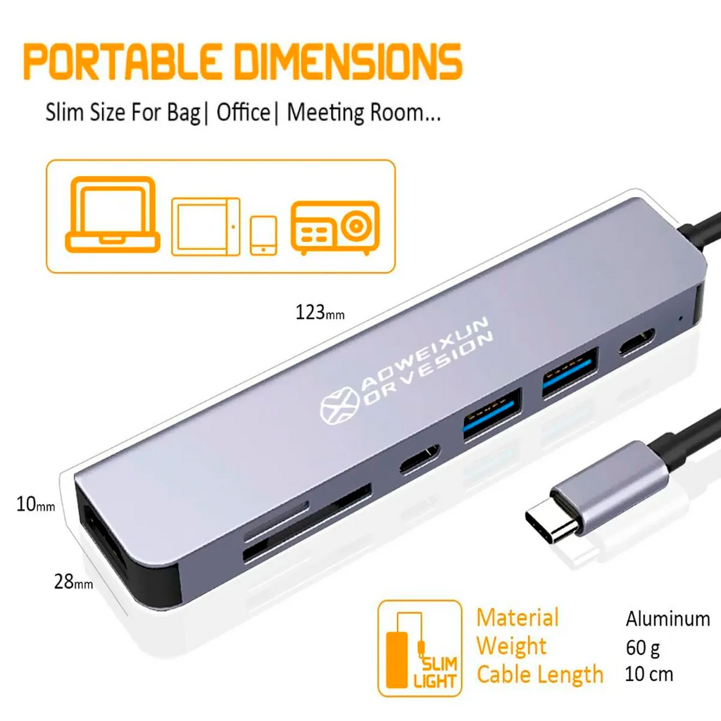 Hub USB C 7 en 1 Multifuncional con HDMI 4K RJ45 SD MicroSD PD 100W s2033