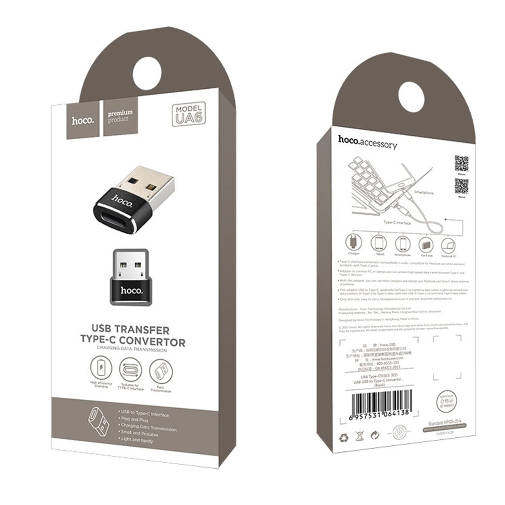ADAPTADOR CONVERTIDOR OTG USB MACHO A TIPO C HEMBRA HOCO UA6 S0854