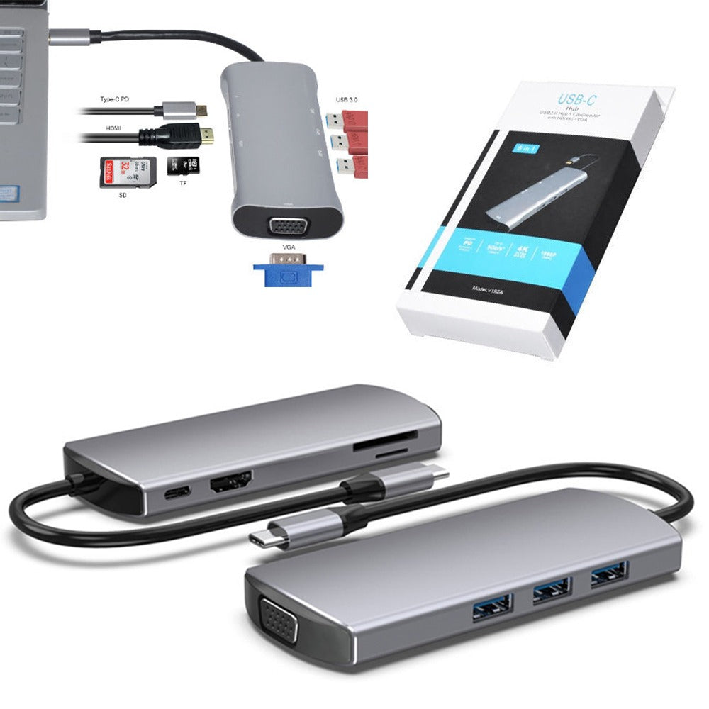 Adaptador Tipo C a HDMI 4k USB 3.0 8 en 1 Multipuerto V192a S0756