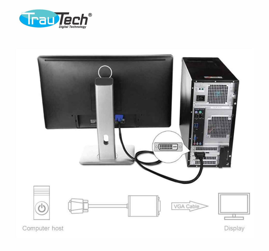 Cable Convertidor de Video DVI 24+5 a VGA Trautech de 1.80 Metros (PE-DV0085) S2149