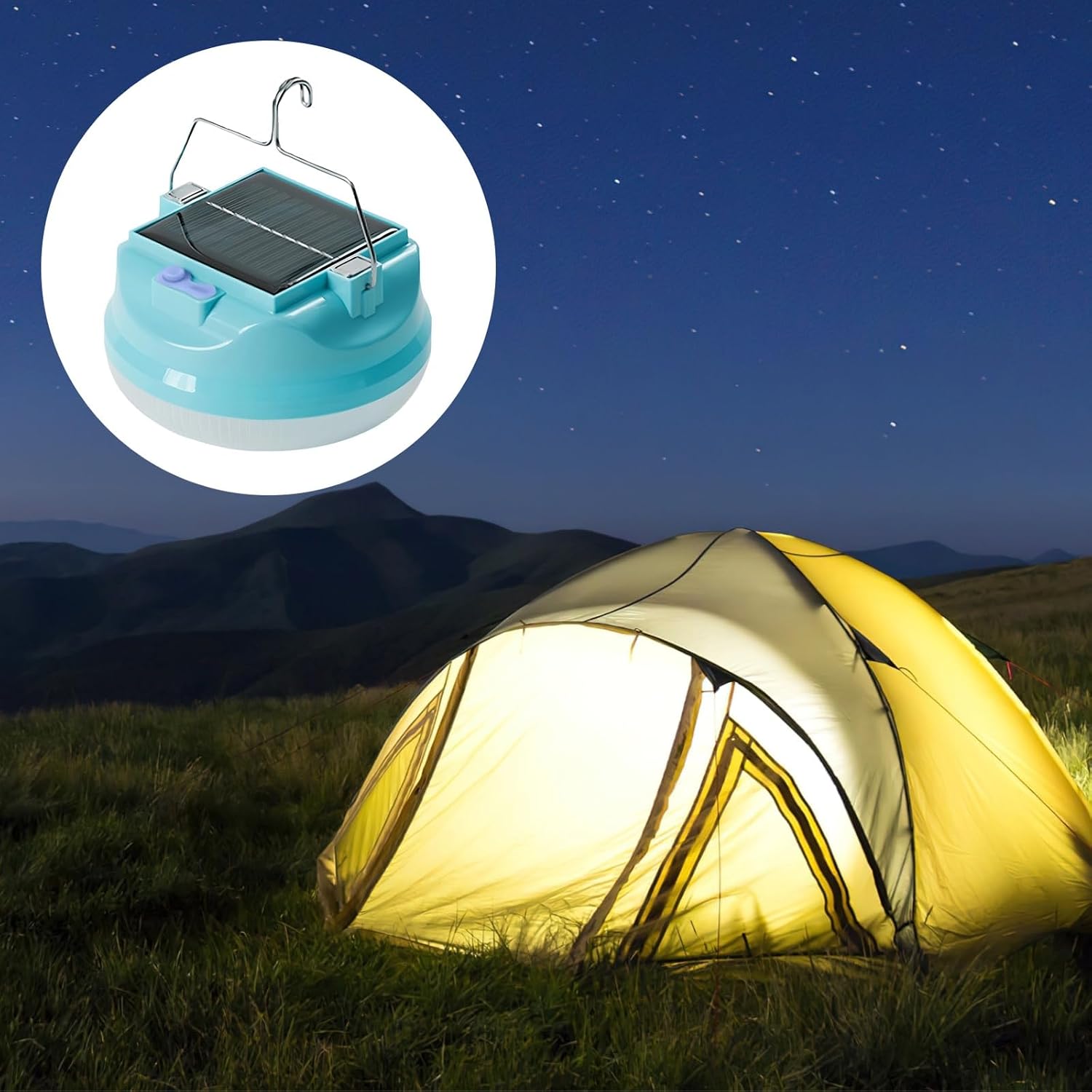 Lámpara Solar Portátil de Camping con Batería de Alta Capacidad y Gancho Versátil celeste 150W S2152