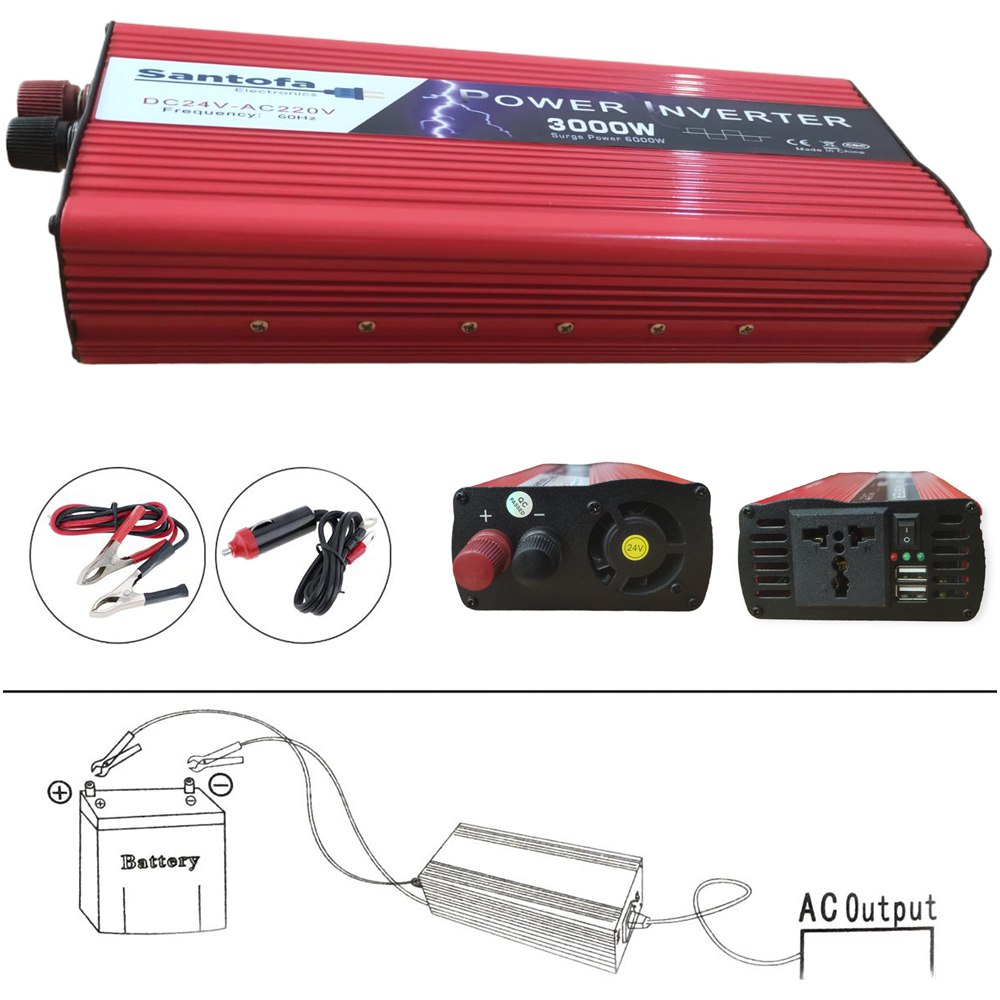 Inversor de Corriente 24V a 220V | 3000W - 6000W Pico | Doble USB SANTOFA S1378