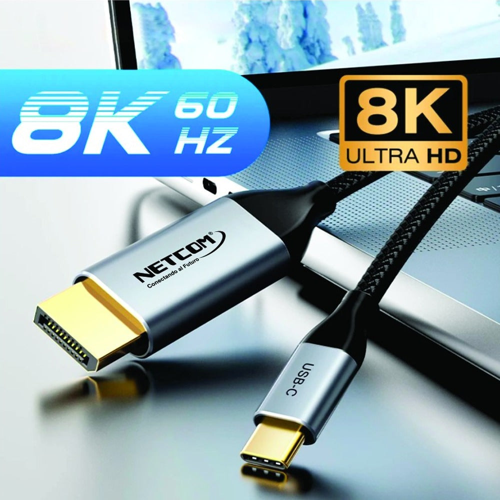 Cable Usb 3.1 C Tipo C a Displayport Netcom Pvc Macho 1.8 Metros 8k S1244