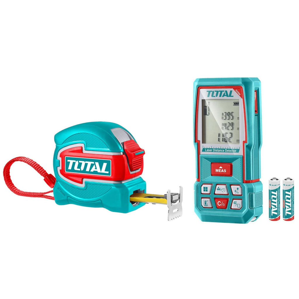 Kit de Medición Industrial TOTAL Medidor Láser 100m y Cinta Métrica 5m x 32mm Magnética TOS250902 S2303