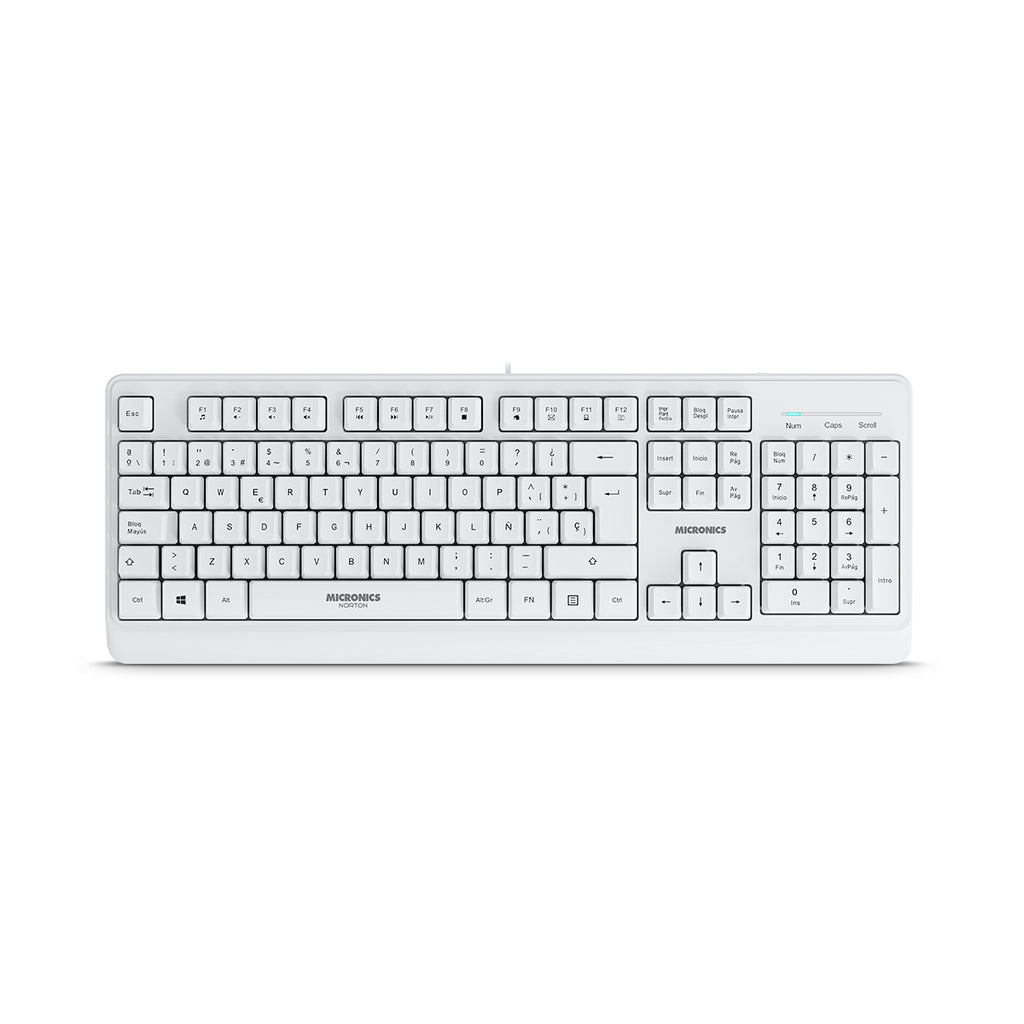 Kit Multimedia Teclado y Mouse USB Micronics Norton Blanco Waterproof UV 1000DPI MIC T100W s2240