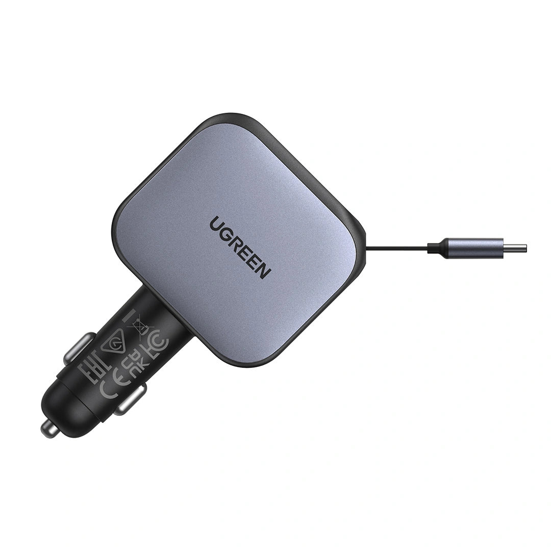 Cargador de Auto Ugreen 60W con Cable Retráctil USB-C y Puertos USB-A / Type-C EC602 S2215