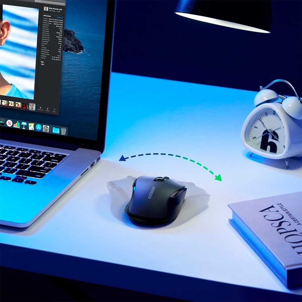 Mouse Inalámbrico Ergonómico Ugreen MU006 Dual 2.4G Bluetooth 5.0 4000 DPI Silencioso Negro S2214