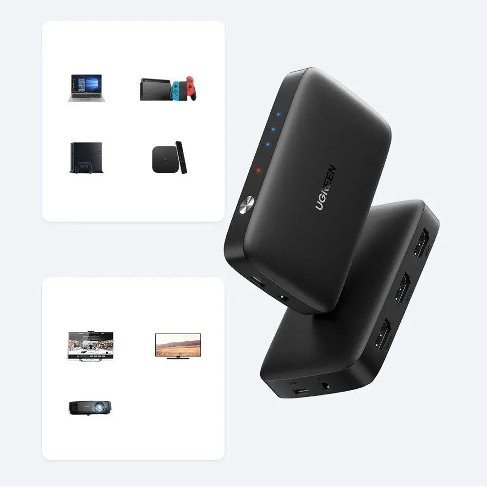 Switch HDMI 3 Puertos 4K 30Hz 3D HDR UGREEN con Control HDCP 1.4 S1656