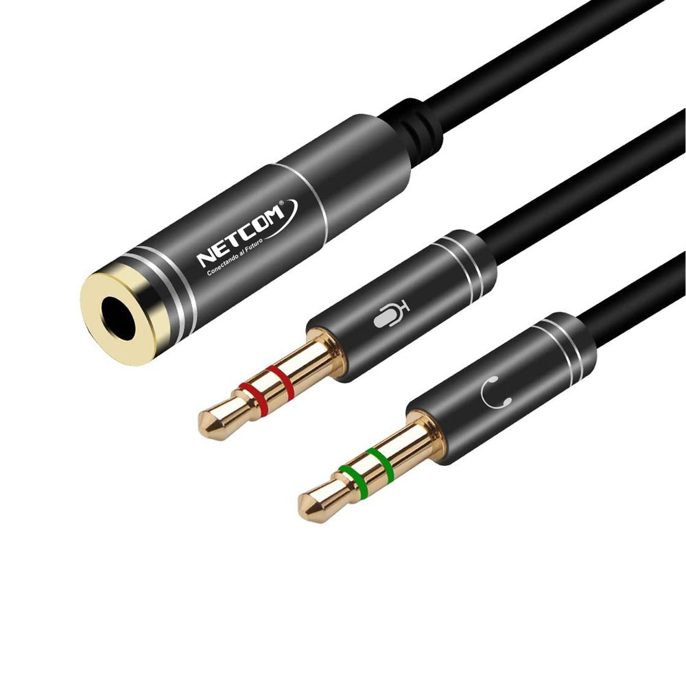 Cable De 2 Plug 3.5mm Estéreo A Jack 3.5mm Trrs - 252-143 Netcom Negro S1176