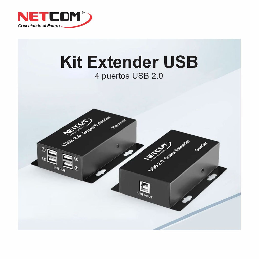 Kit Extensor USB 2.0 de 4 Puertos por Cable de Red RJ45 hasta 60 Metros (Netcom) s2081