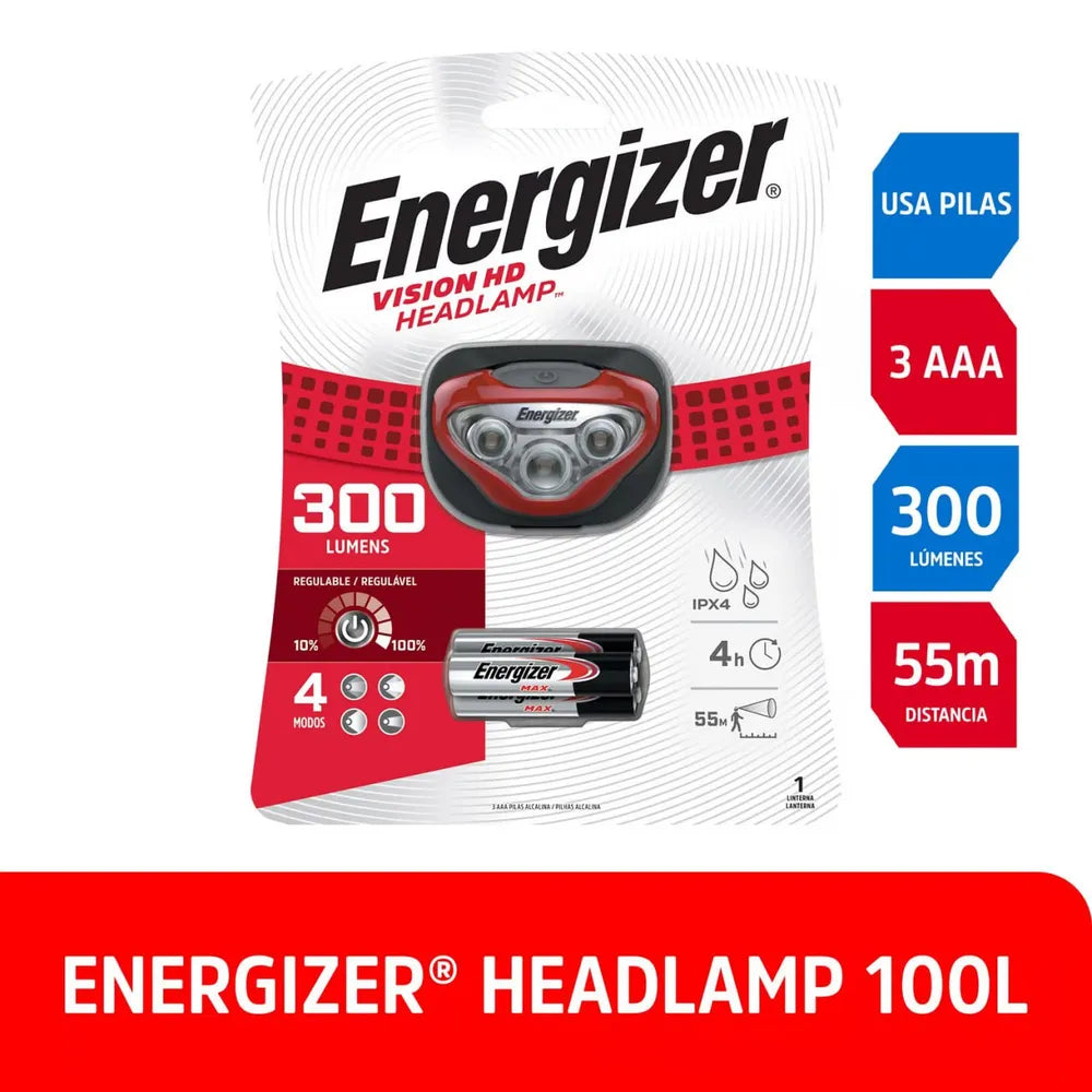 Linterna Frontal ENERGIZER 300 Lumenes 4 Modos Regulable S1848