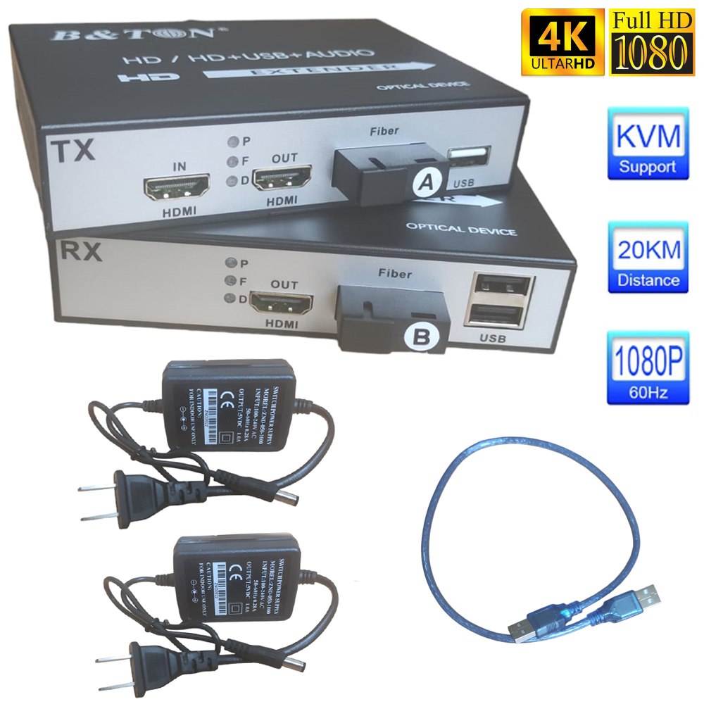 Extensión Extender HDMI fibra optica KVM Hasta 20 kilometros 1080 USB S1437