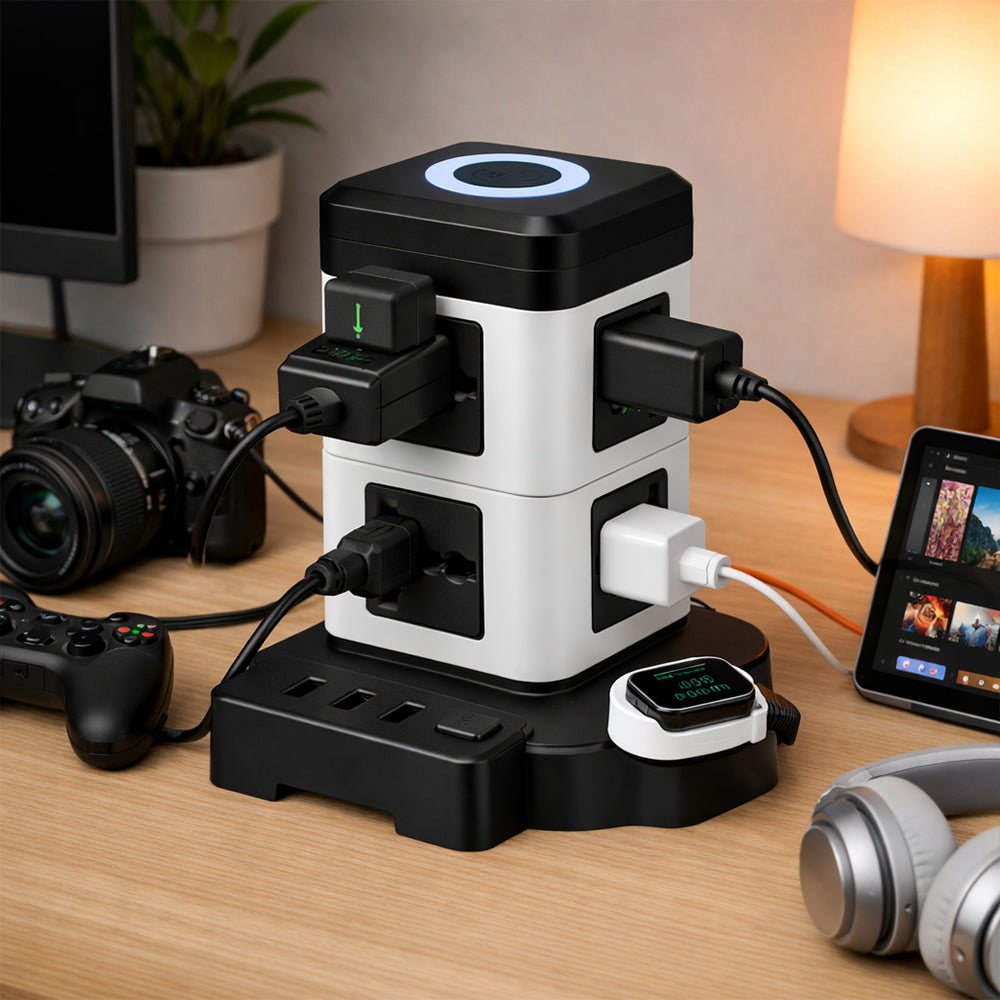 Extensión Torre Multicontacto de 8 Enchufes y 3 Puertos USB 2500W S2072