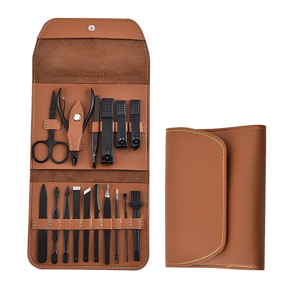 Set Manicura Pedicura Acero Inoxidable cortauñas 16 Piezas- Marrón S1473