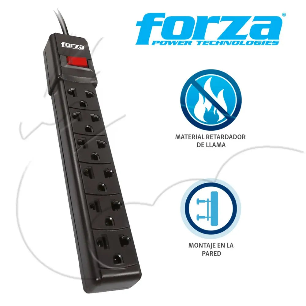 Extensión de 6 Salidas FORZA cable 90cm Regleta Supresor de Picos 2200W S1787