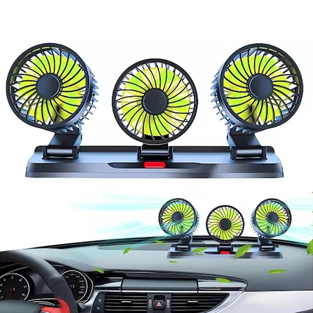 Ventilador para Vehículo de 3 Cabezas | Giratorio 360° 12V S1564