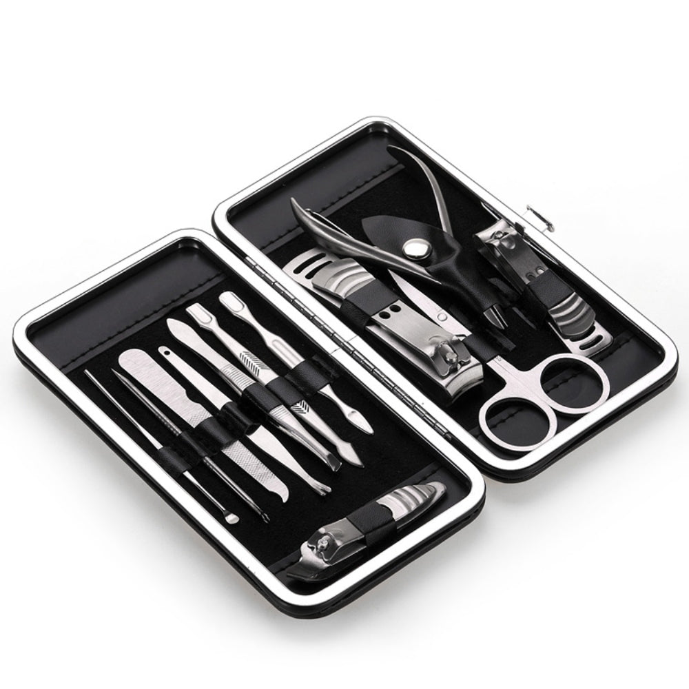Set Manicura Acero Inoxidable 12 Piezas Cortauñas Negro S0208