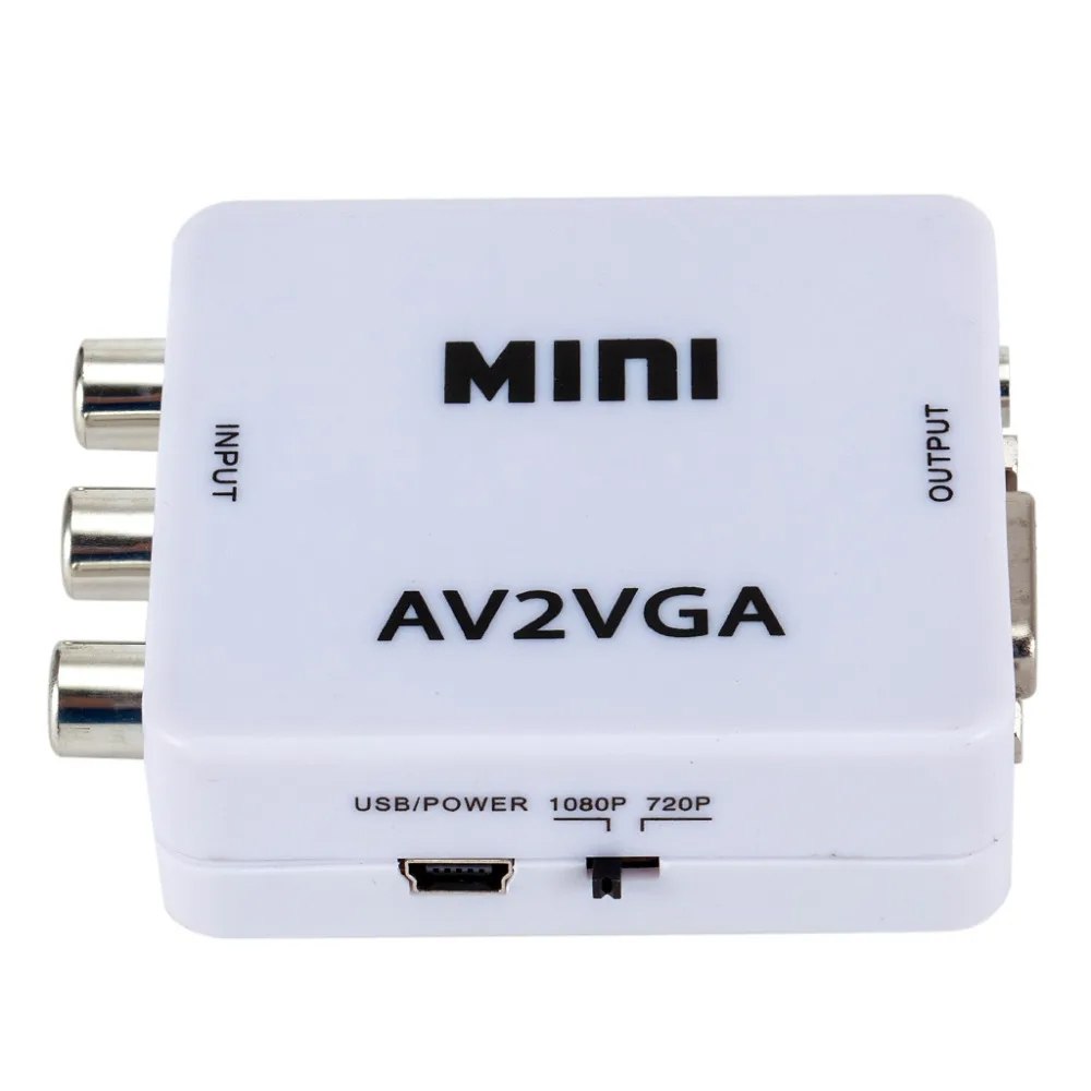 Convertidor Adaptador Av RCA a VGA AV2VGA 1080p BLANCO salida 3.5mm S1498