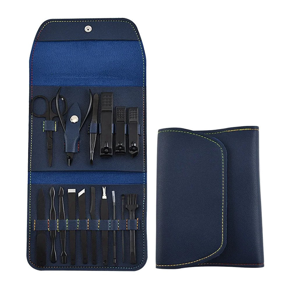 Set Manicura Pedicura Acero Inoxidable cortauñas 16 Piezas - Azul S1474