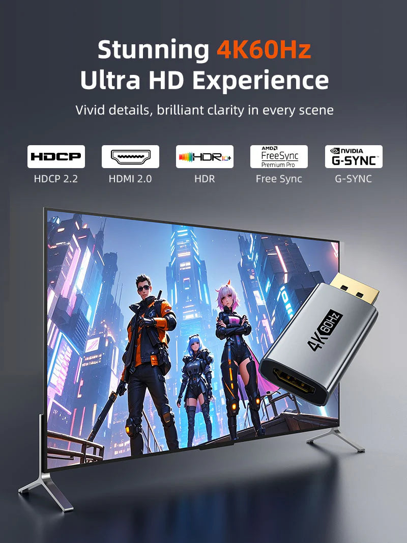 Adaptador DisplayPort Macho a HDMI Hembra 4K a 60Hz CABLETIME de Aluminio S2170
