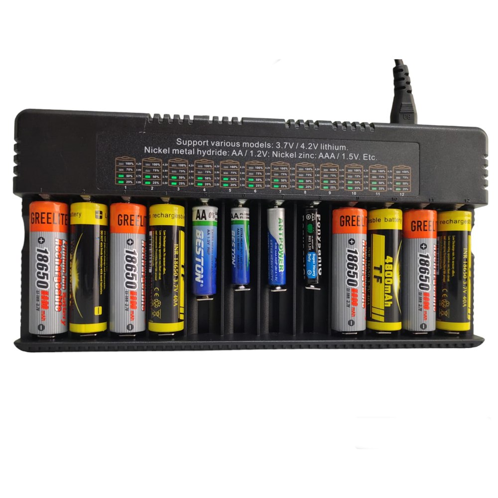 Cargador de pilas baterías recargables 12 puestos AA AAA 18650 26650 S1589