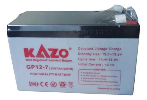 BATERÍA SECA 12V 7AH 20HR GP12-7 KAZO RECARGABLE ALARMA UPS