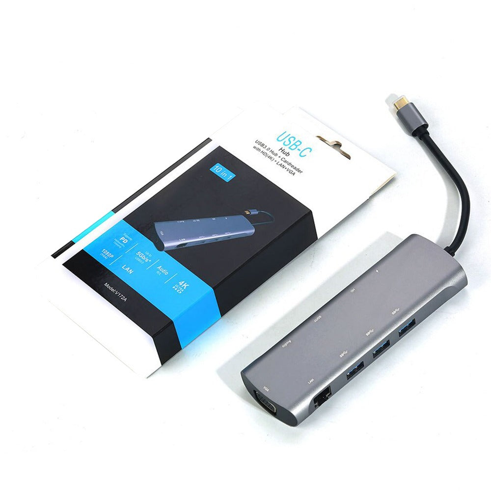 Adaptador Tipo C 10 En 1 Multiport Hub Estacion Lan Hdmi 4kVga rj45 S0807