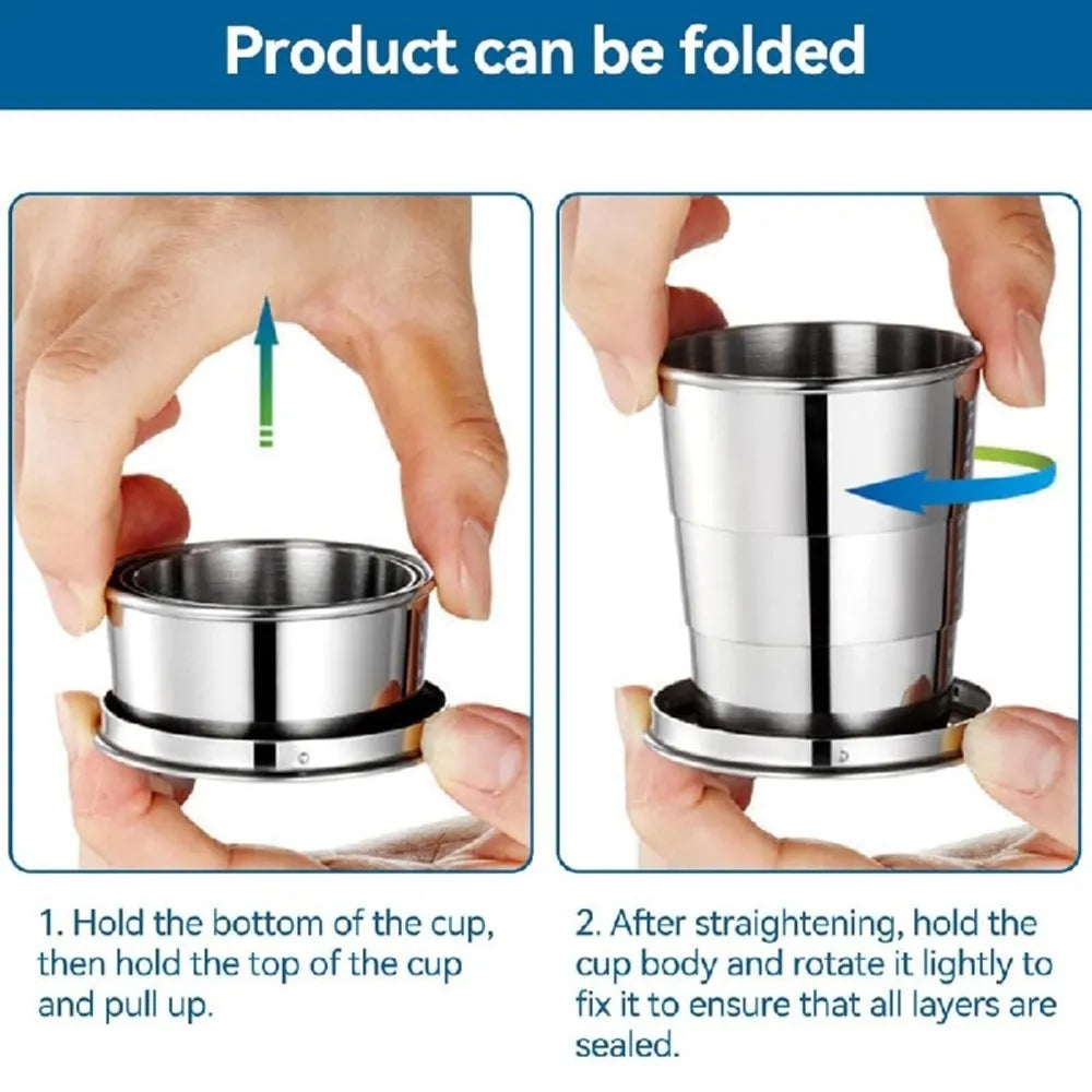 3 Vaso Plegable de Acero Inoxidable 8cm con Llavero Reutilizable 140ml S1802