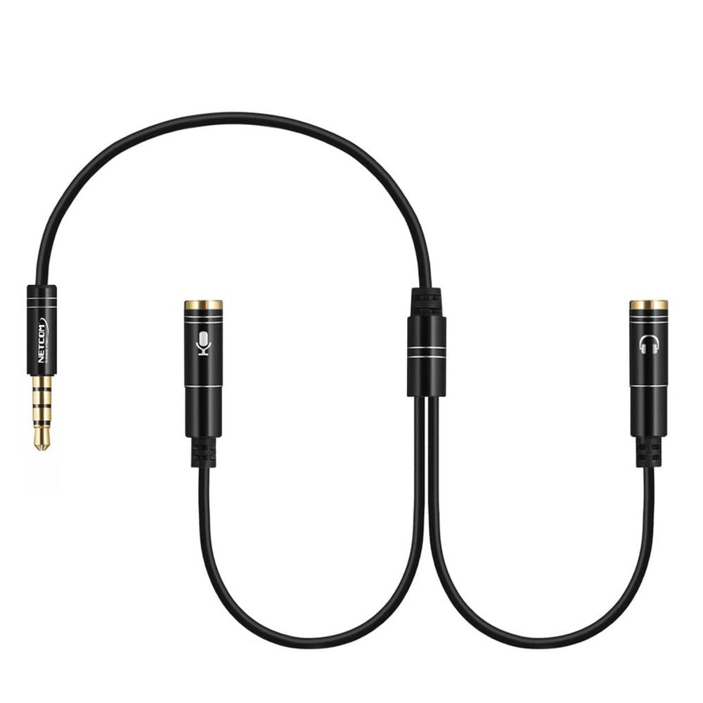 Adaptador Conector de 2 Jack 3.5mm A Plug 3.5mm NETCOM- Negro S1173