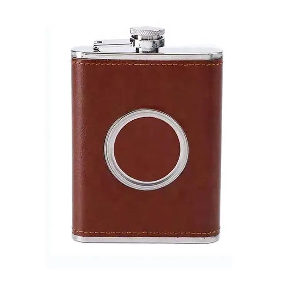 Licorera Bolsillo Wiskera 8 onzas con vaso Acero Inoxidable marron S1297