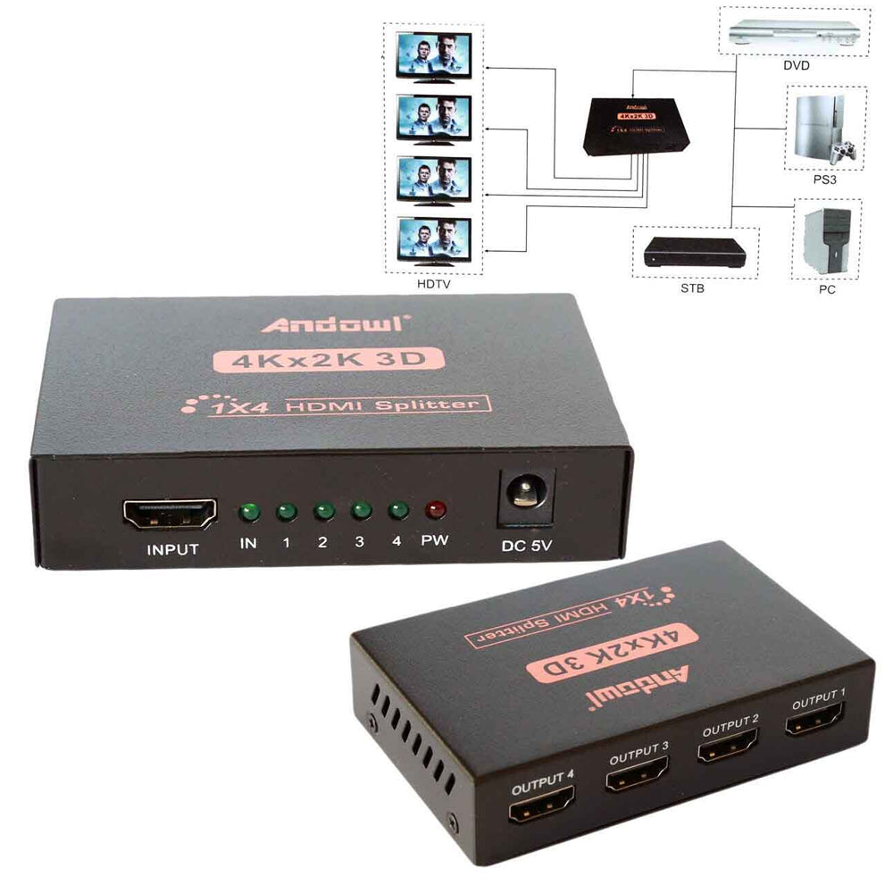 Splitter Divisor HDMI 1x4 Ultra HD 4K 30hz 3D ANDOWL (1 Entrada a 4 Salidas) s2078