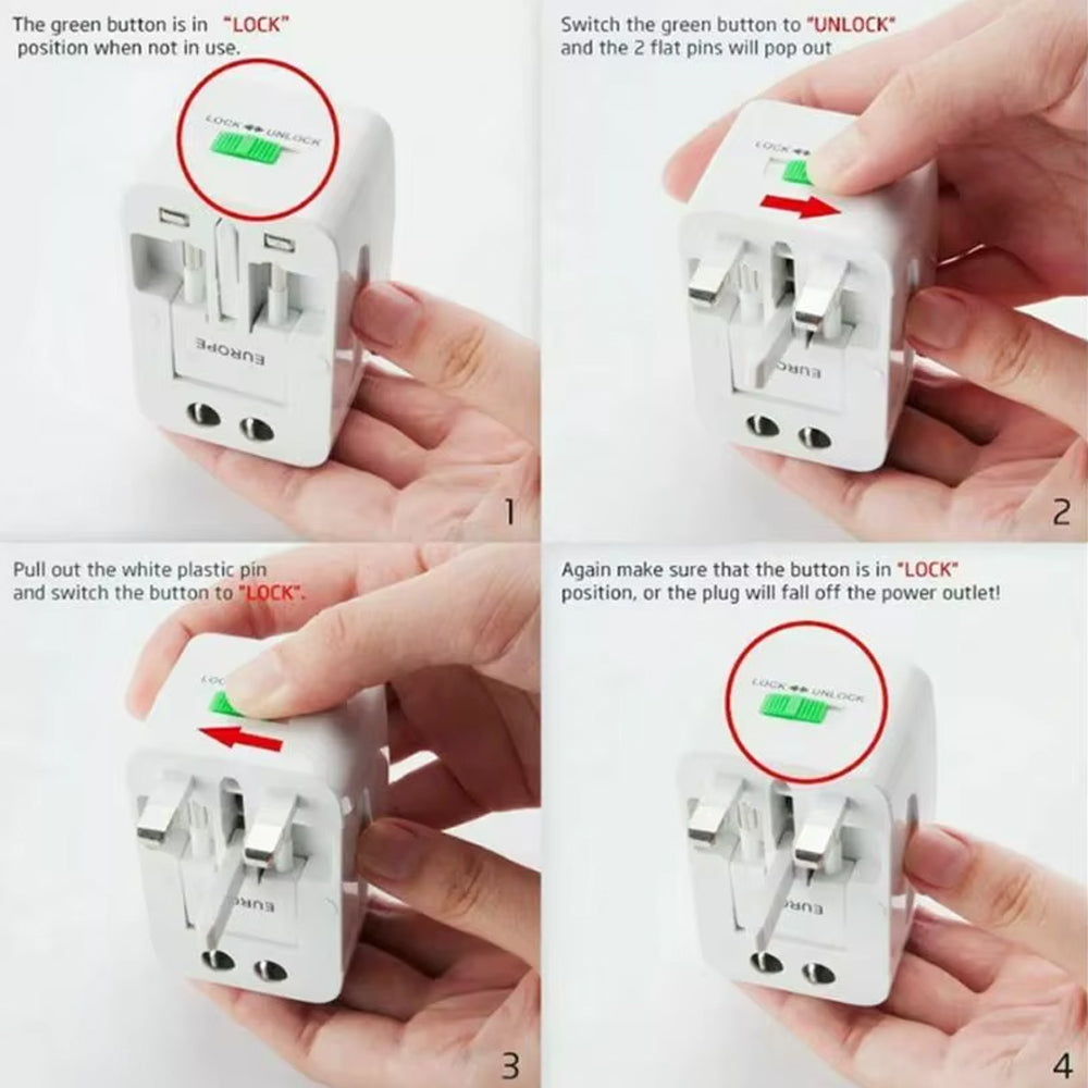 Adaptador Internacional Enchufe Universal Viajero 110v 220v + 2 USB S2010